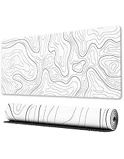 Ovenbird Large Gaming Mouse Pad with Stitched Edges, Minimalist Topographic Map Desk Mat, Extended XL Mousepad with Anti-Slip Base, Cool Desk Pad for Keyboard and Mouse, 31.5 x 11.8 in, White