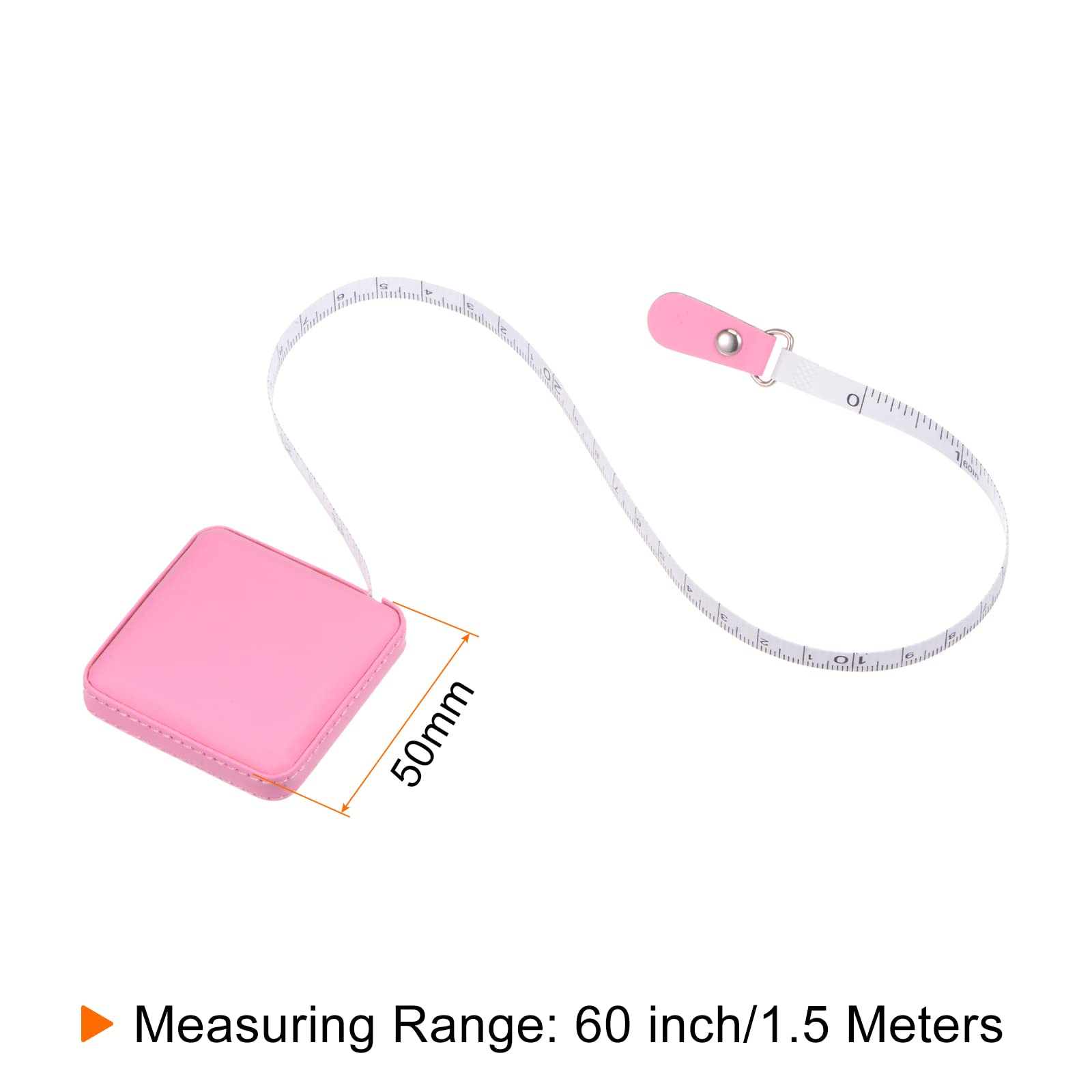 HARFINGTON Cinta métrica retráctil cuadrada de 150 cm, funda de piel suave, tamaño de bolsillo para cuerpo, medidas de costura, color rosa
