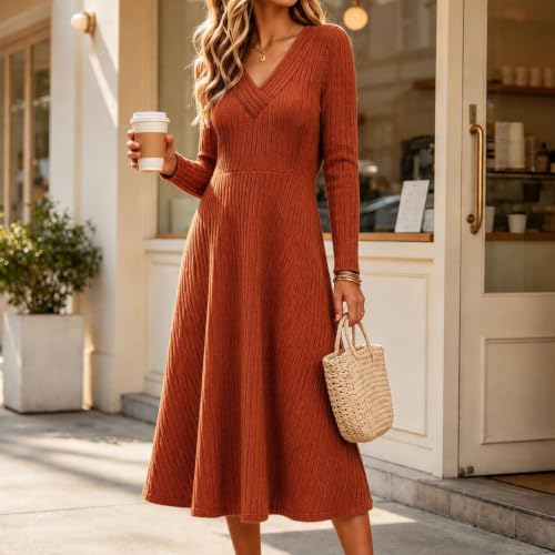 Womens Fall Dresses Long Sleeve Knit Sweater Dress with Pockets - image 3