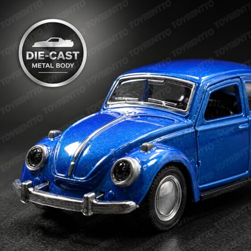 Image of 1:36 Scale 1967 Classic VW Beetle Die-Cast Pull Back Toy Car with Openable Doors, Metal Body Collectible Model for Kids & Adults, Blue