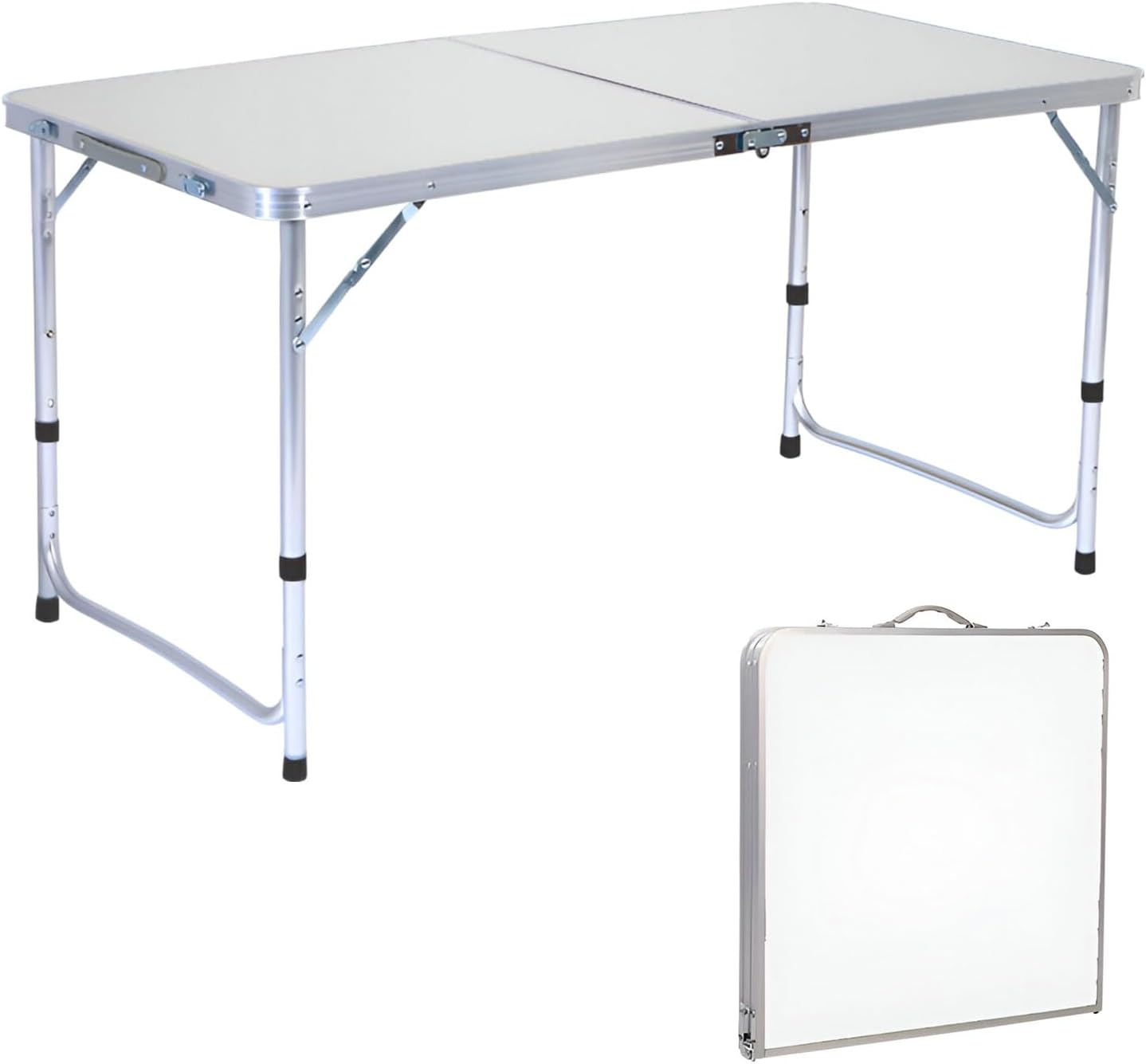 AIZYR 4 Ft Folding Table Camping Table, Portable Indoor Outdoor Utility Table Party Dining Table Height Adjustable for Picnic BBQ Sporting Events,White