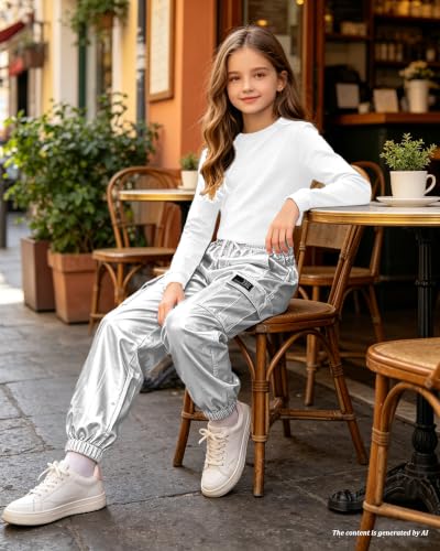 Image of Betusline Girls 2 Piece Summer Outfits,Kids Casual Short Sleeve Crop Top & Cargo Jogger Pants Sets,4T-14Y