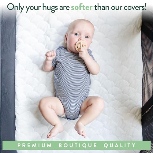 Image of Joey + Joan Waterproof Mini Crib Mattress Protector - 2 Pack, 24 inch x 38 inch Quilted Ultra Soft Bamboo Viscose Terry Mini Crib Mattress Pad Cover - Noiseless & Breathable