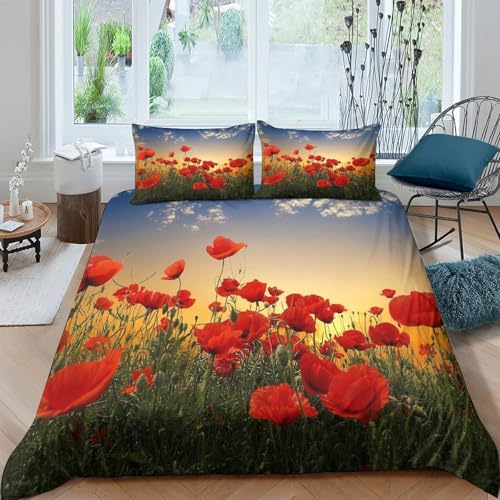 Parure de lit coquelicots en microfibre douce 135x200