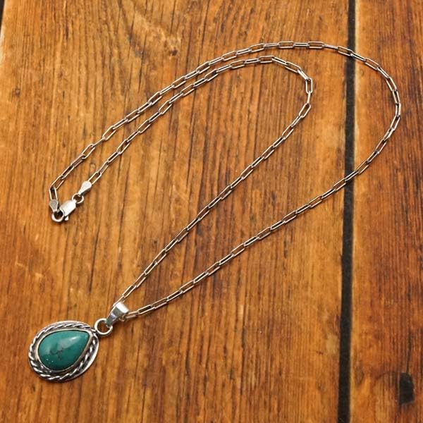 [ノースワークス] NORTH WORKS ターコイズ（トルコ石） ネックレス ペンダント シルバーチェーン付き（50cm） ターコ