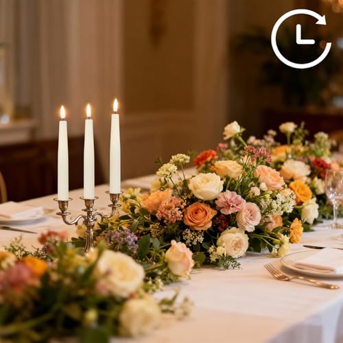 Image of Real Wax Flameless Taper Candles with 6H Timer, LED Flickering Taper Candles Battery Operated with 3D Wick, 4 Pcs Ivory Flameless Candlesticks for Spring Wedding Home Decor