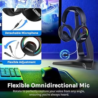 LOBKIN Open Ear Headphones, Bluetooth 6.0 Wireless Headset with Mic Detachable, Adjustable RGB Lights, Voice Assistant Comfortable Breathable Safe Lightweight Over Ear Headphones for Working Gaming
