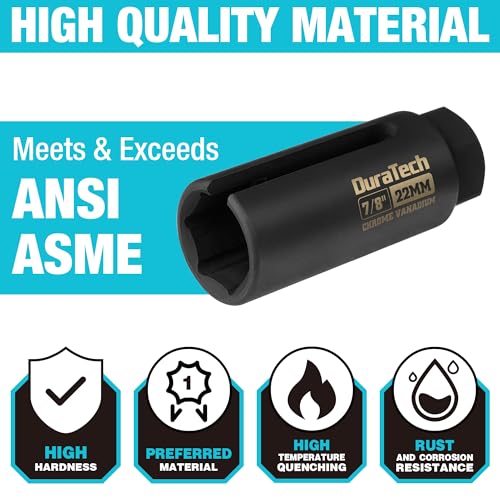 Image of DURATECH O2 Oxygen Sensor Socket 3 /8 inch Drive x 7 /8 inch(22mm), Oxygen Sensor Remover Tool Chrome-Vanadium Steel with Side Wire Gate, O2 Removal and Installation