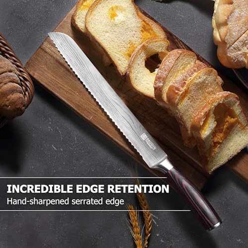 PAUDIN Bread Knife, 10 inch Serrated Knife, German Stainless Steel Bread Knife for Homemade Bread, Razor Sharp Edge for Efficient Slicing Sourdough Bread, Bagels, Cake