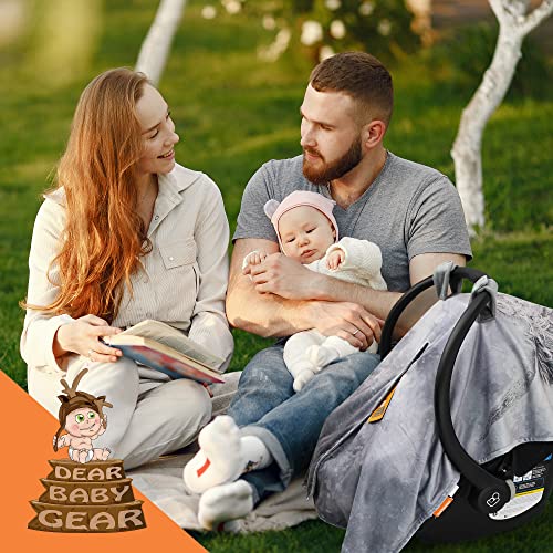 Image of Dear Baby Gear Car Seat Cover for Boys & Girls - Baby Carseat Canopy w /Snap Opening - Infant Seat Cover - Stroller & Nursing Covers - Newborn Carrier Canopy - 40x30 inch (Gray Highland Cow - Smooth Gray)