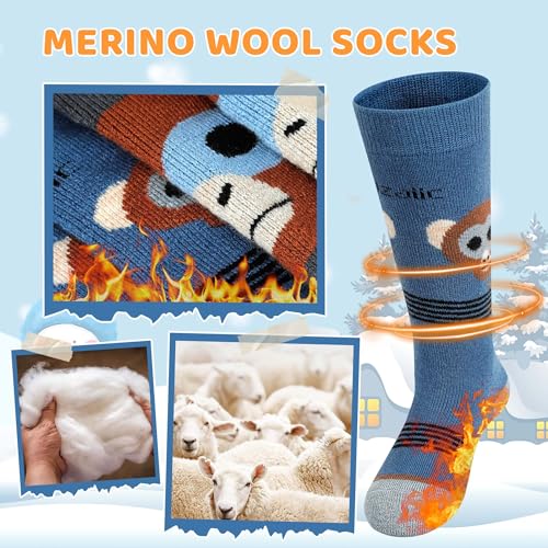 Ozaiic Merino Wolle Skisocken Kinder, Thermosocken Warme Wintersocken für Mädchen & Jungen, Dicke Sportsocken Kniestrümpfe Skistrümpfe zum Skifahren und Snowboarden