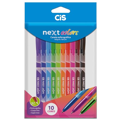 CIS, Caneta Esferografica 0,7 mm NEXT, Estojo com 10 unidades Cores sortidas