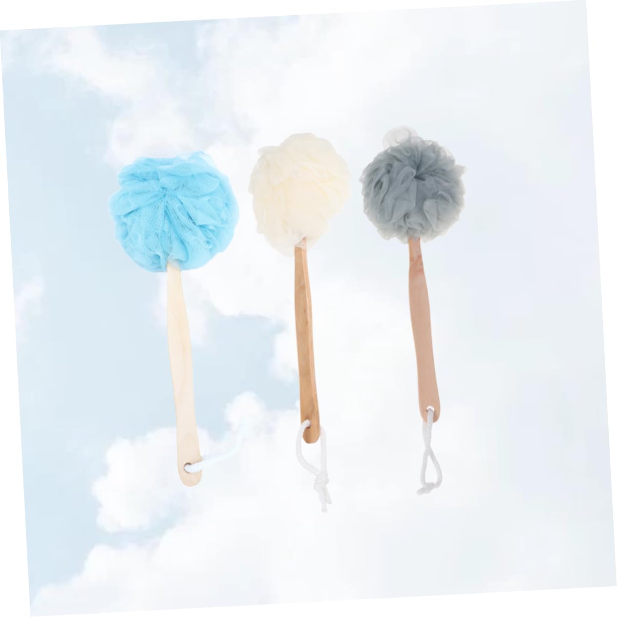 VALICLUD 3 Piezas De Bolas De Baño Cepillos De Fregar Para Toallas De Baño Mango Largo Fibras Esponjosas Bolas De Espuma Con Mango Accesorios De Baño Esponja De Baño De Bambú