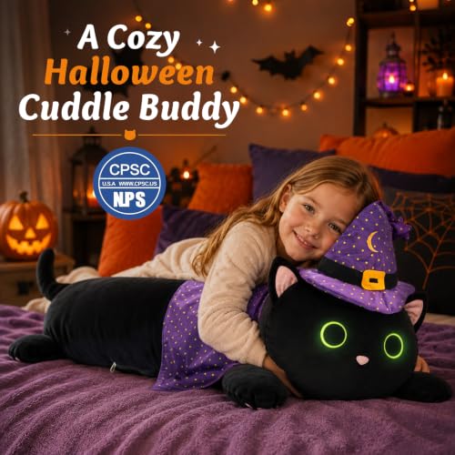 Image of MaoGoLan 44 inch Black Cat Stuffed Animal, Halloween Cat Body Pillow Gift Decor