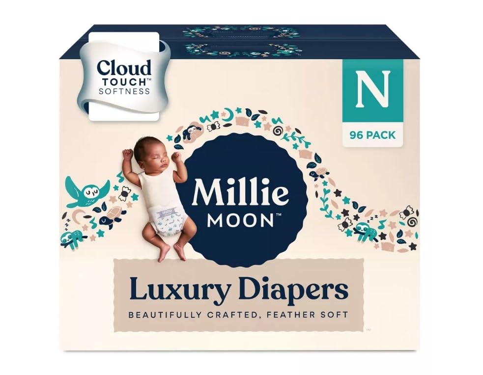 Image of Millie Moon Luxury Diapers (Size-Newborn and Count-96) Diaper Weight Range: Up to 9 lbs