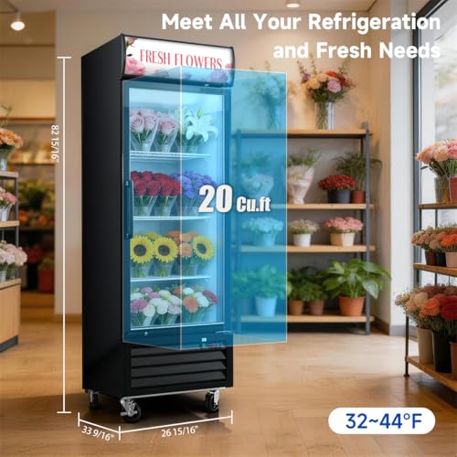 DeepTide 20 Cu.Ft Single Door Commercial Flower Refrigerator——Display Refrigerator with 3 Triple Glass,ETL Certified, 32℉ ~ 44℉, LED Lighting, Floral Cooler for Cafes, Restaurants, Stores - Image 2