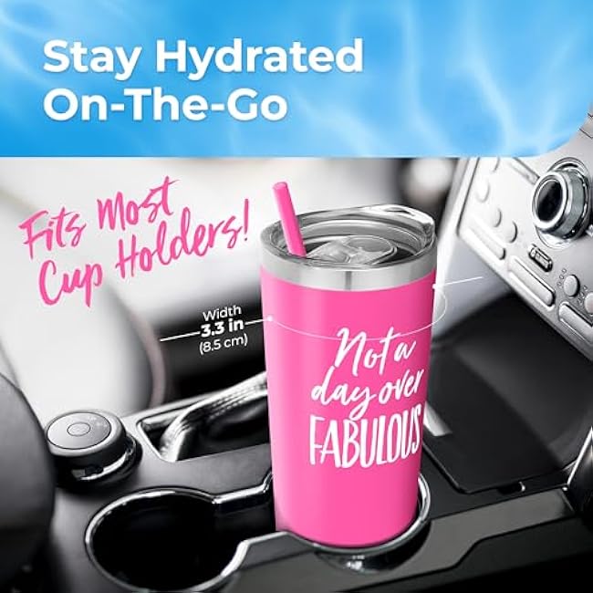 Not A Day Over Fabulous - Happy Birthday Gift for Best Friend - Stainless Steel Tumbler, Coffee Mug and Wine Tumbler with Lid and Straw - Insulated Cup for Coffee Travel Mug & Mom's Birthday Presents