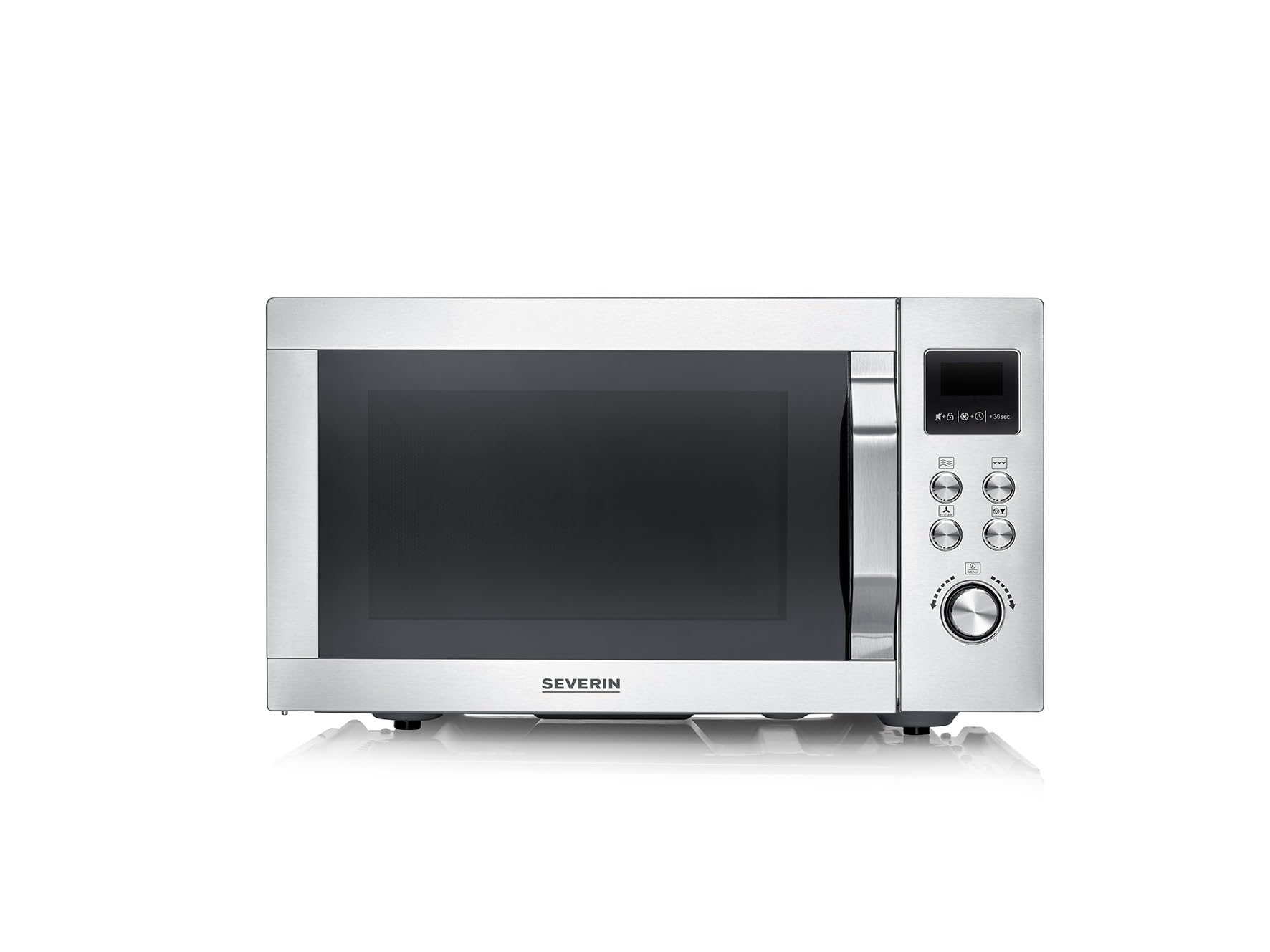 SEVERIN Four à micro-ondes 25 L - 4-en-1 : Micro-ondes + Four + Gril + Air fryer, Micro-onde avec 10 niveaux de puissance, 10 programmes automatiques, Inox, MW 7982