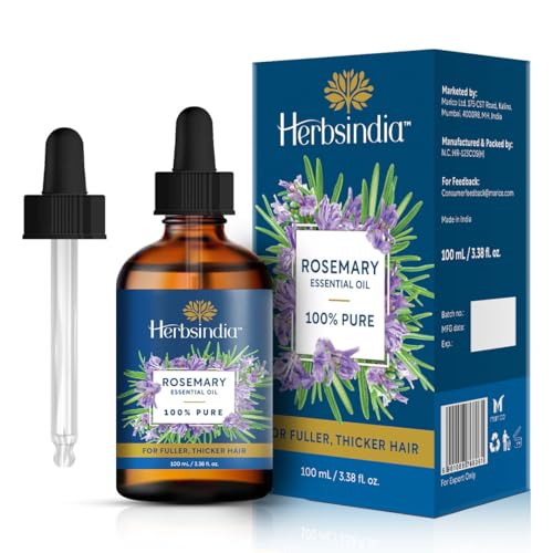Herbsindia Rosemary Essential Oil for Hair - Huge 3.3 Fl Oz - 100% Pure - Premium Grade with Glass Dropper Undiluted Non-GMO