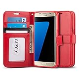 J&D Case Compatible for Galaxy S7 Edge Case, [Wallet Stand] [Slim Fit] Heavy Duty Protective Shock Resistant Flip Cover Wallet Case for Samsung Galaxy S7 Edge Wallet Case - Red