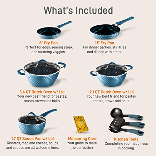 Nutrichef Nonstick Cookware Excilon | Home Kitchen Ware Pots & Pan Set With Saucepan, Frying Pans, Cooking Pots, Lids, Utensil Ptfe/Pfoa/Pfos Free, 11 Pcs, Royal Blue #TOP1