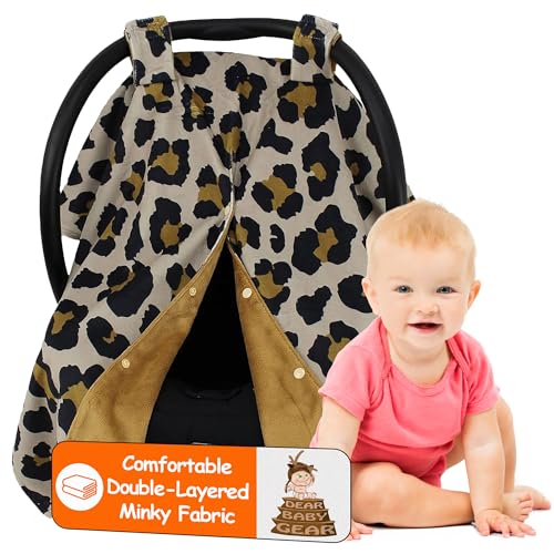 Image of Dear Baby Gear Deluxe Car Seat Canopy, Gold Leopard Print, Gold Smooth, 40 x 30 Inches, Custom Print Lightweight Double Layer