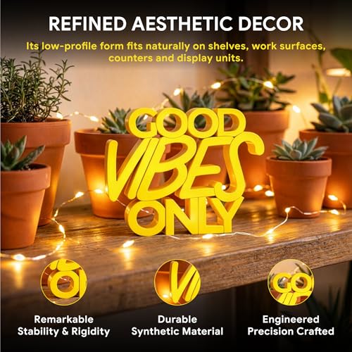 Image of Mad Masters Good Vibes Only Motivational Desk Decor - Aesthetic Table, Shelf & Wall Showpiece for Home Office, Business. Vastu Friendly Gifting, Sunshine Yellow (20.3 x 16.5 x 2.5 cm)