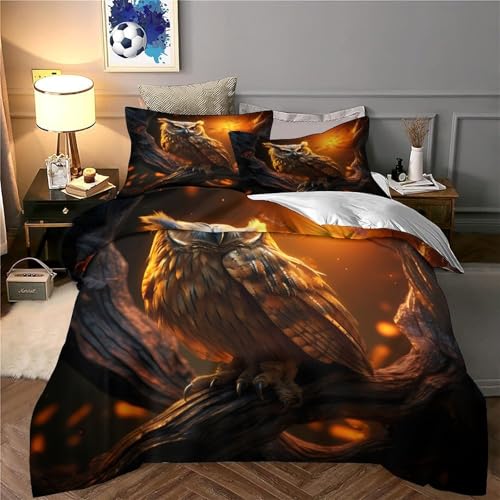 Housse de couette fermeture eclair resistante parure de lit hibou 140x200cm lit single - 6