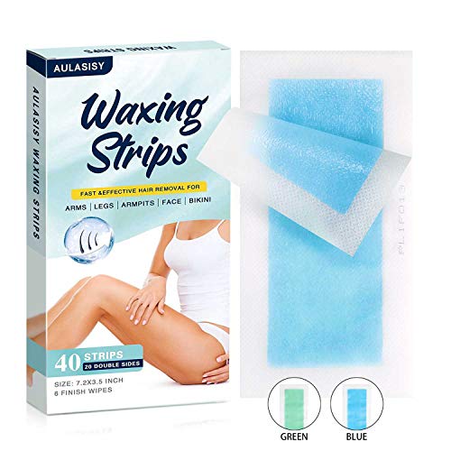 Wax Strips Hair Removal Kit for Body, Arms, Legs, Underarm Hair, Eyebrow, Bikini, and Brazilian, Waxing Strips for Women Contains 40 Strips, 6 PCS Finish Wipes (Blue)
