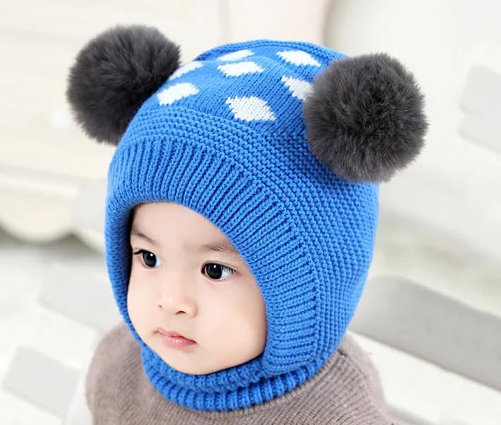Image of Unisex Toddler Winter Hat Monkey Caps - Fleece Lined Baby Hat with Scarf Earflap Hood - Skull Caps for Kids