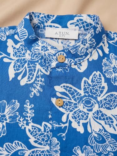 Image of A.T.U.N. (ALL THINGS UBER NICE) Boys 100% Cotton Printed Shirt | Half Sleeve Smart Casual Shirt for Kids | Soft Breathable Button Placket Top