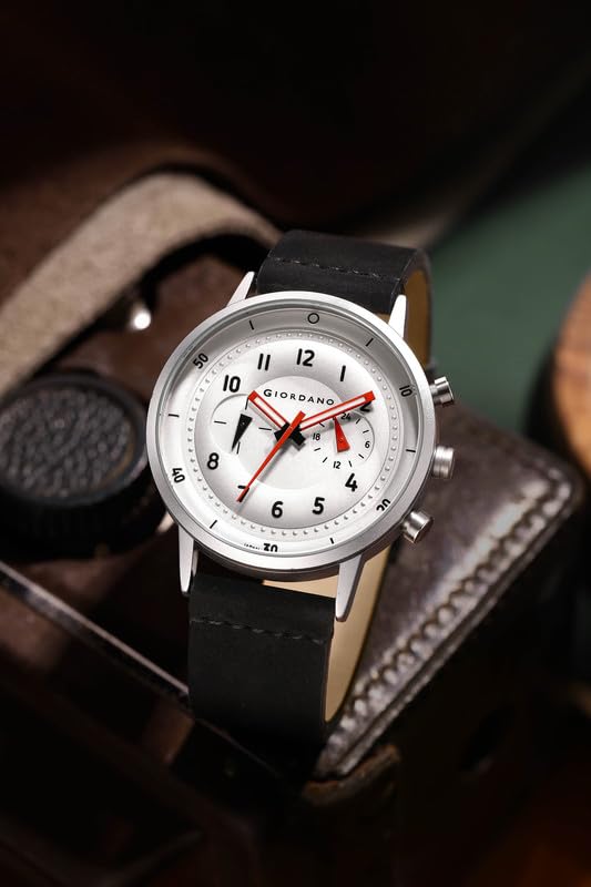 Image of Giordano Analog Sporty Multi-Functional Watch for Men with Round Shape dial and Leather Strap