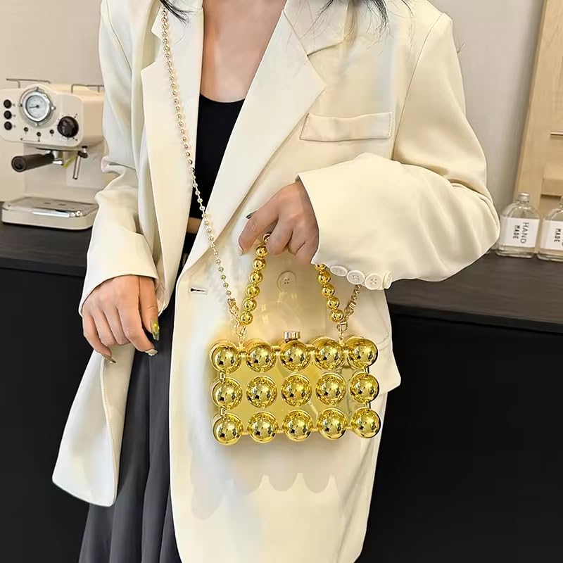 Image of Metallic Acrylic Evening Handbag for Women | Crossbody Sling Bags with Detachable Chain Strap Glossy Stylish Ladies Girls Small Size Cute Party Wedding Bag