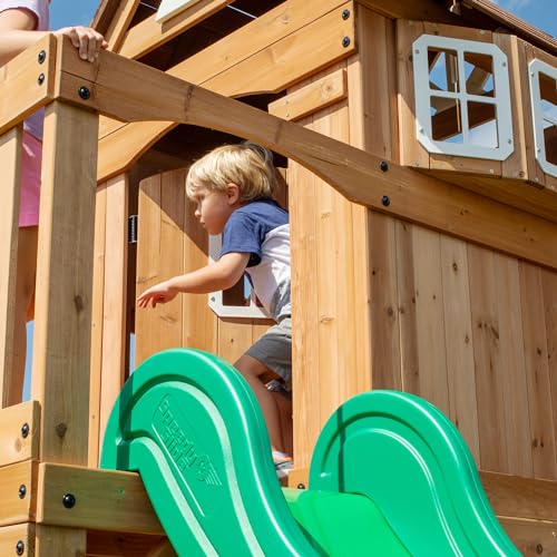 Backyard Discovery Montpelier Cedar Wood Swing Set, Wave Slide, Clubhouse, Monkey Bars, Picnic Area, Snack Bar, Belt Swings, Trapeze, Balcony, Playhouse, Working Door, Ladder, Outdoor Playset - image 8