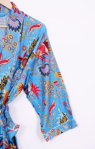 Image of Pure 100% Cotton Robe For Womens Bathrobe Dressing Gown Long sleepwear Free Size Kimono
