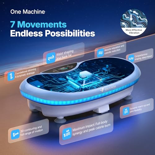 Image of MERACH Vibration Plate Exercise Machine, 4D Whole Body Workout Vibrating Platform for Lymphatic Drainage Weight Loss Muscle Activation, Home Fitness Equipment with Bluetooth Light Pull Cord