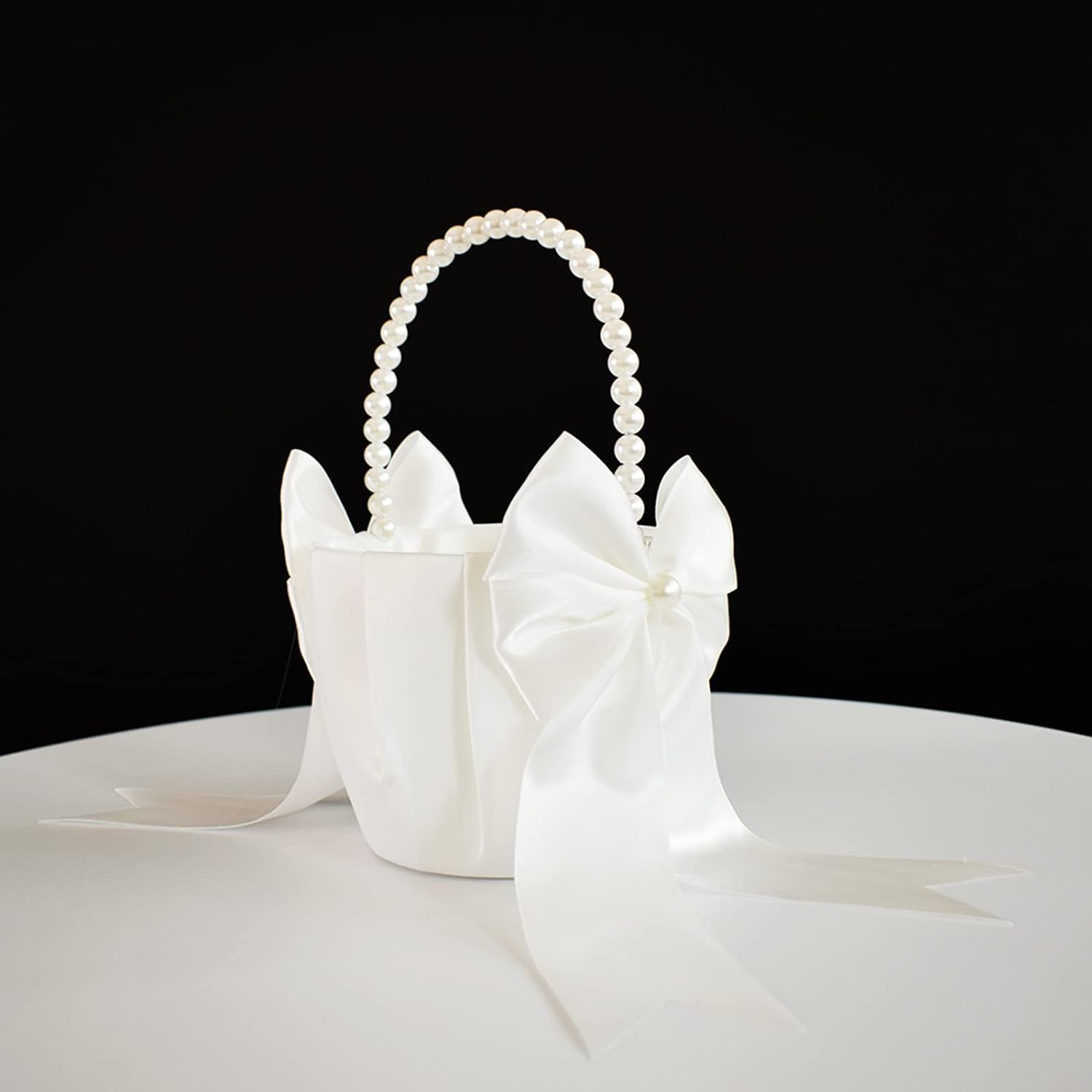 ATAILOVE Ensemble de paniers et oreillers pour porteur d'alliances, panier de demoiselle d'honneur avec poignée en perles, paniers de mariage ivoire pour filles et filles, coussin d'alliances pour