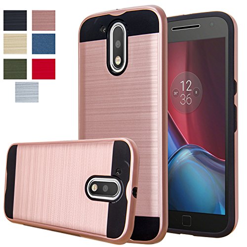 MOTO G4 Case,Moto G4 Plus Case , Aomax Durable Soft Silicone Rubber Hybrid Hard Armor Case Drop Protection Shockproof Protective Holster Cover Case For Motorola MOTO G4/G4 Plus VLS Rose Gold