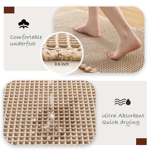 Set of 2 Waffle Bath Mat Boho Soft Bathroom Rugs Brown 16"x24"Plus 24"x48" by DWCN - Used condition - Image 3