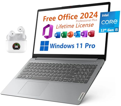 Image of Lenovo 15.6 inch Business Laptop, Free Office 2024 with Lifetime License, FHD Display, Intel 10-Core i5-1235U Upto 4.4 GHz, 8GB RAM, 256GB SSD, WiFi 6, 7 Hrs Battery, Windows 11 Pro, Toree Earbuds