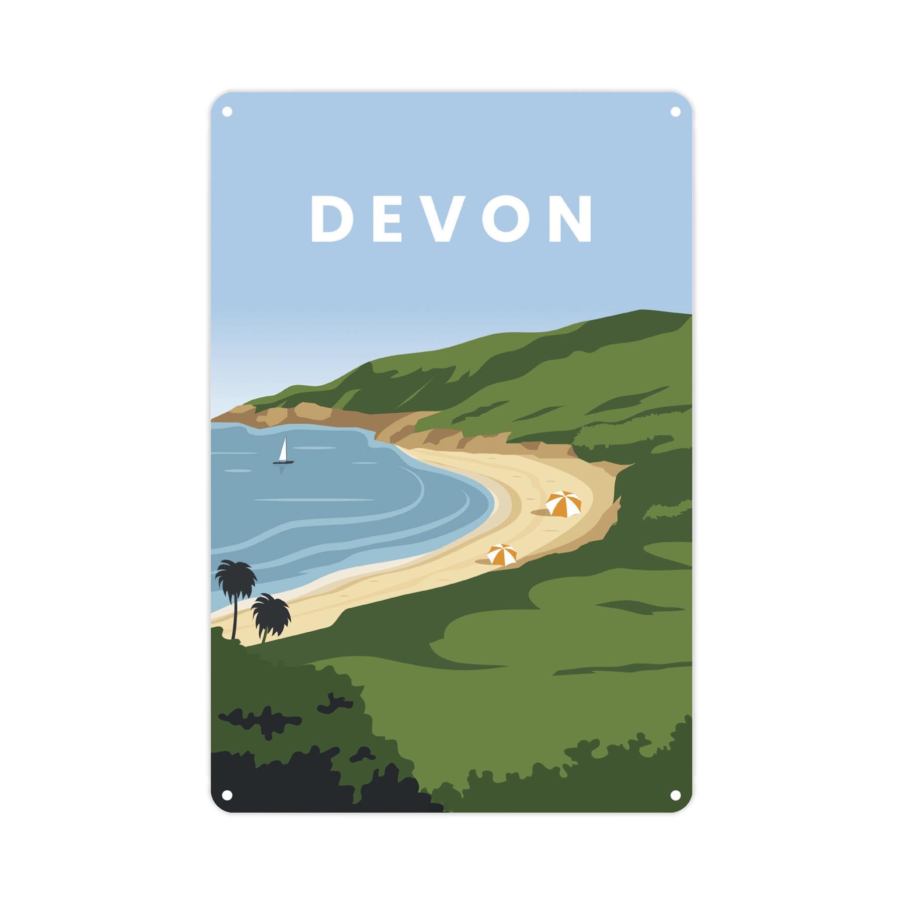 Devon Wall Sign - Devon Coast Metal Plaque Holiday Momento - Wall Decor Souvenir Gift 28cm x 20cm