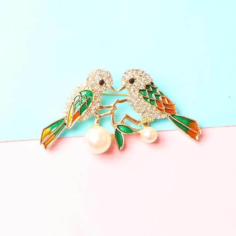 3PC Rhinestone Kiss Bird Brooch Pins - Adorned with Pearls, Magpie Animal Theme Design, Women's Fashion Accessories for All Seasons image 5
