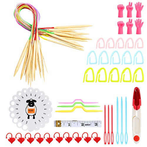 Image of Lightweight Circular Knitting Needles Set, 31'' Bamboo Storage Organizer for Beginners, Round Knitting Needles with Sewing Tools Full DIY Craft Kits