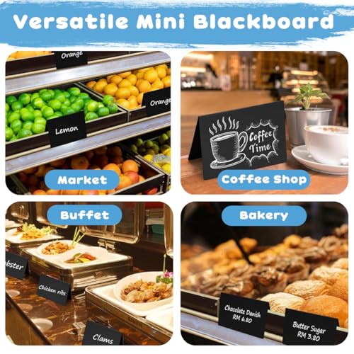 Image of Climberty 20 Pack Mini Chalkboard Signs for Table Display, Small Reusable Double-Sided A-Frame Blackboard Cards for Food Labels, Weddings & Parties, with 12 Markers, 1 Spray Bottle & 1 Wiping Cloth