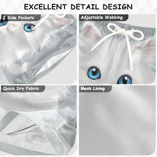 Pigsaly Boys Swim Trunks Cartoon White Cat Persiam Animal Boys Board Shorts Swimsuit Swimwear Summer Bathing Suit 4T3