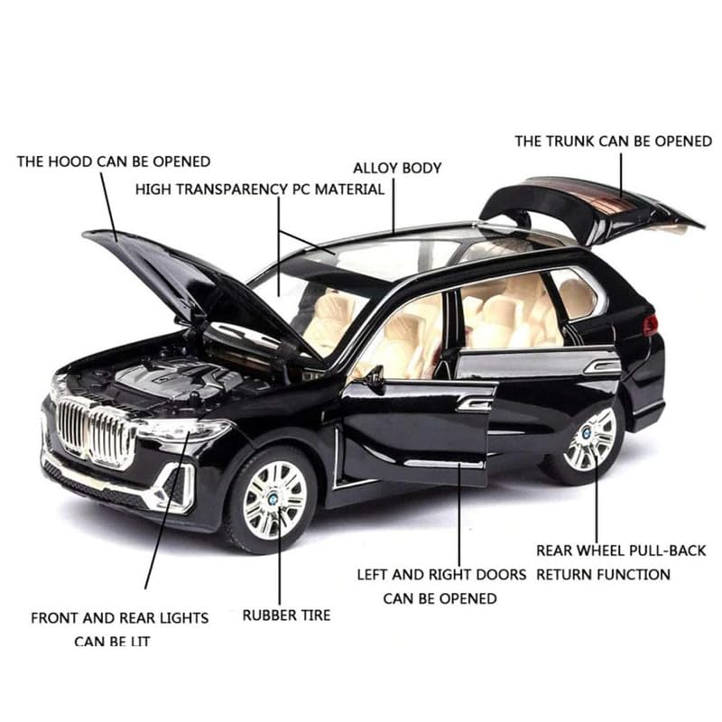 Image of Kids Model 1:32 BM X7 Die Cast Metal Car Pull Back Action Opening Doors with Realistic Engine Sound Lights Toy Car Gift for Boys - Black