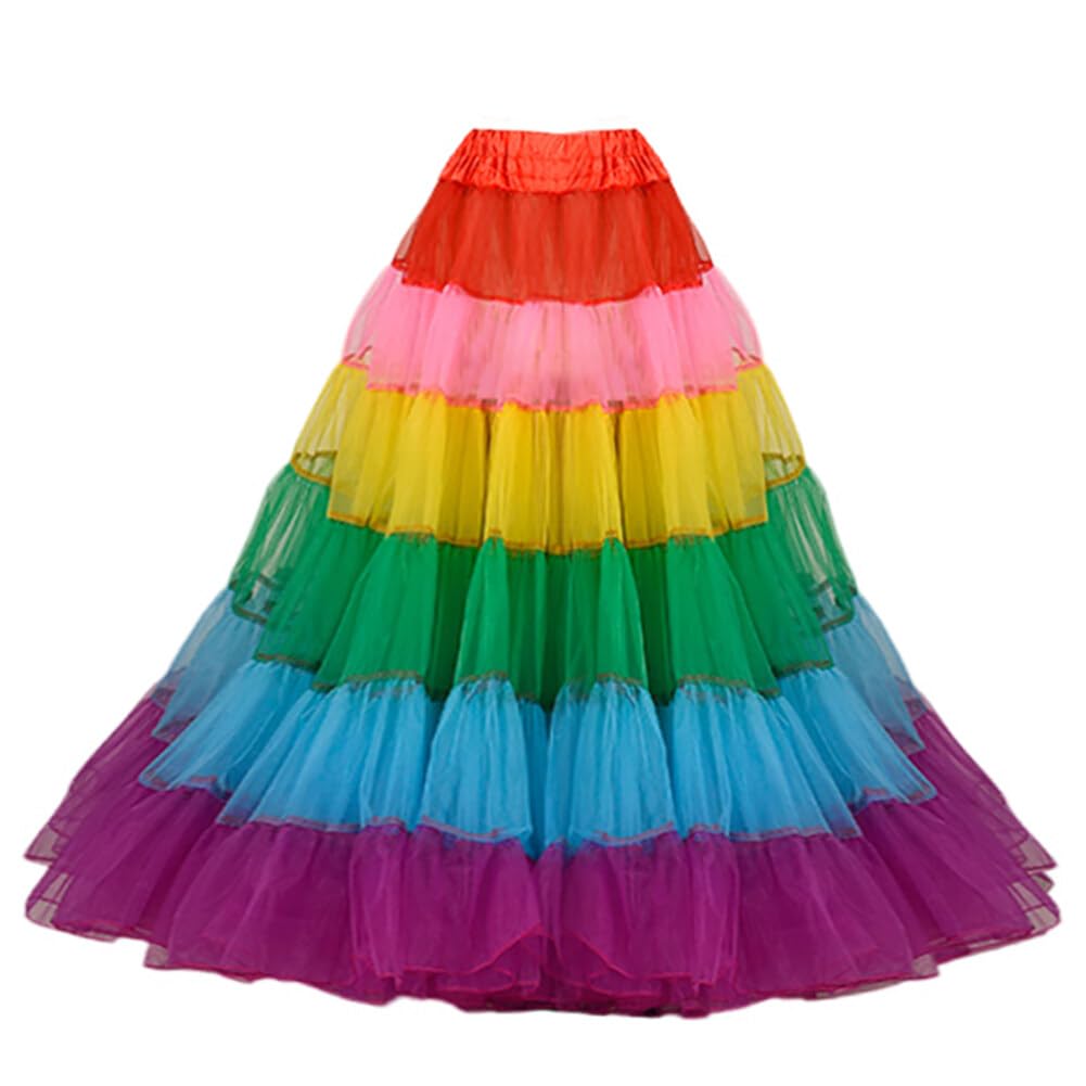Surakey Women Tulle Tutu Long Skirt Crinoline Mesh Maxi Overskirt Overlay Long Dress for Stage Performance Party Costume (Colorful)