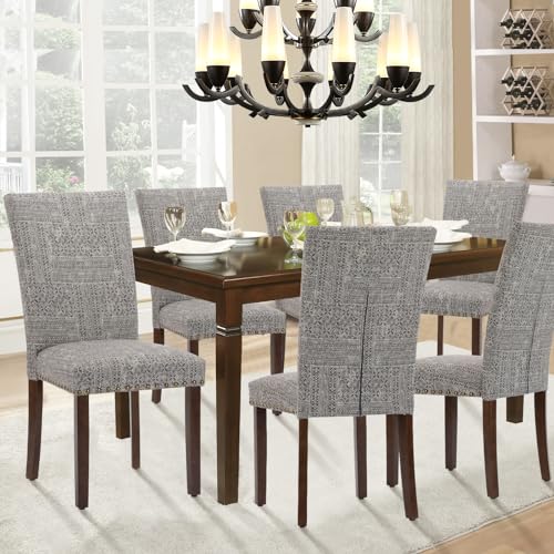 Image of Parsons Dining Chairs Set of 4, Upholstered Nailhead Dining Room Kitchen Side Chair with Thick Cushions and Wood Legs, Black /White