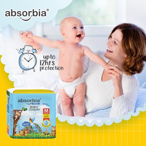 Image of absorbia Baby Diaper Tape Style Medium Size | 63 Count (7 to 11 kg)