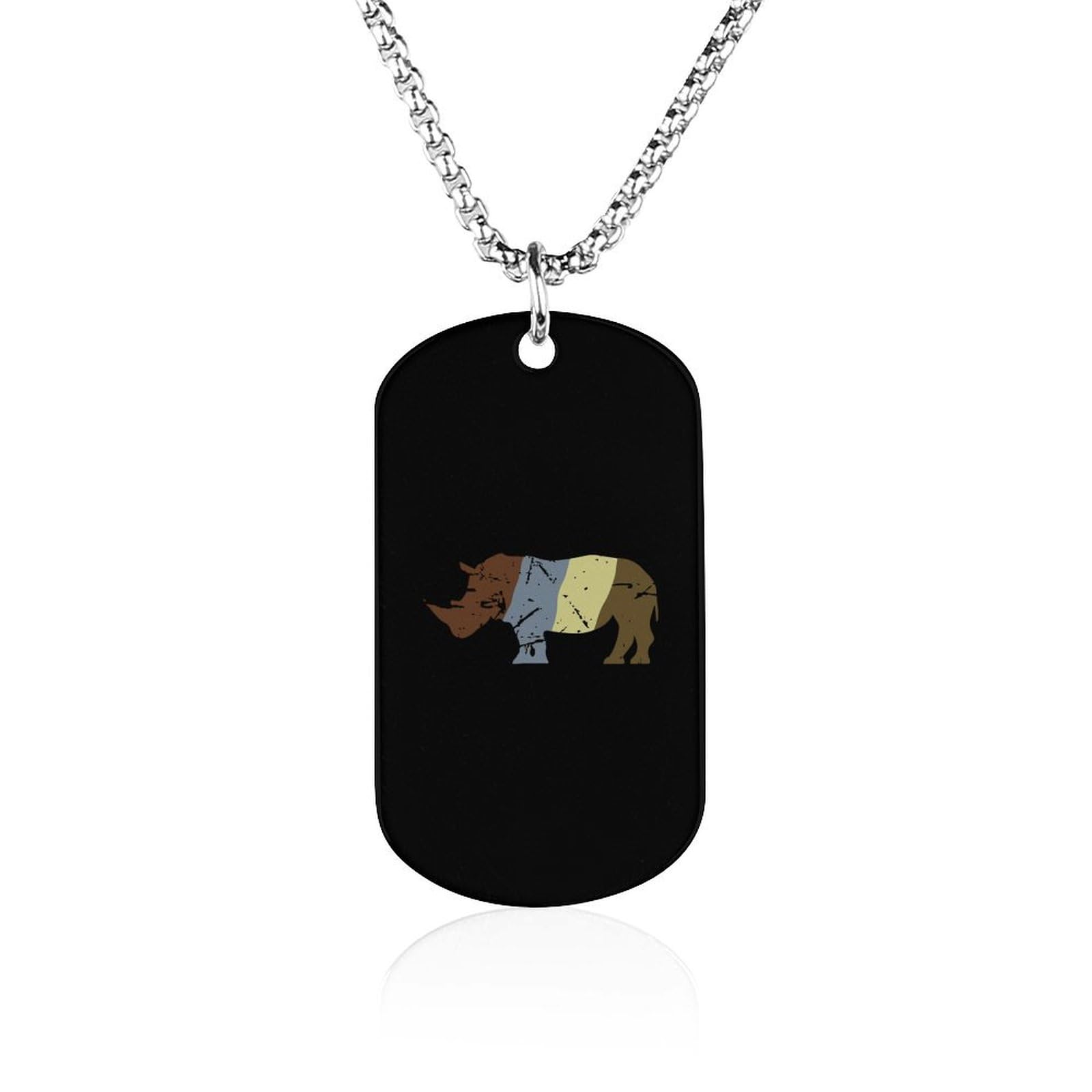 Retro Rhino Jewelry Keepsake Personalized Memorial Necklace Square Titanium Steel Chains Pendant Gift